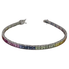 Rainbow Sapphire Tennis Bracelet - Baguettes in 18K White Gold