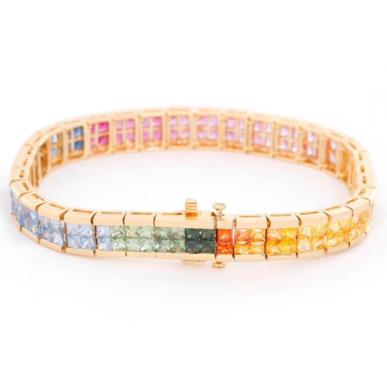 Rainbow Sapphire Tennis Bracelet For Sale at 1stDibs
