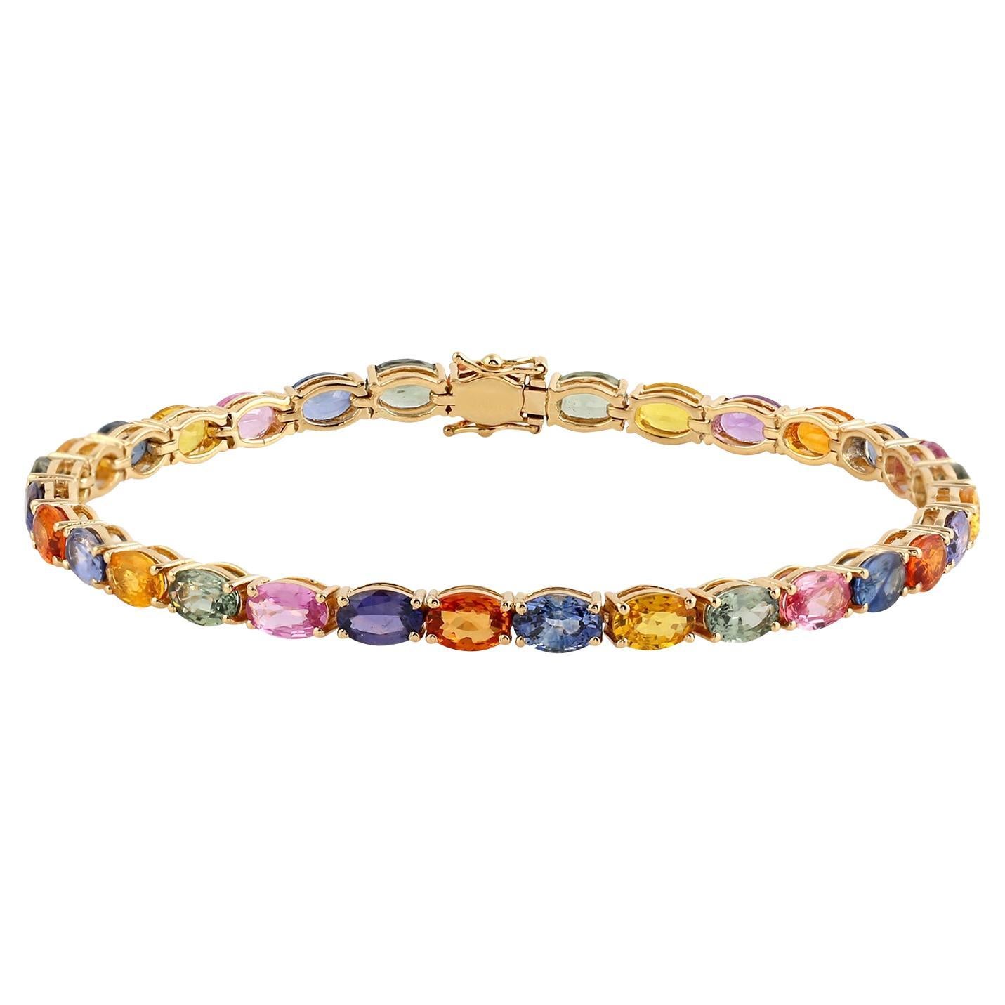 Tennisarmband mit Regenbogensaphir aus 18k Gelbgold