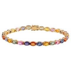 Bracelet tennis en or jaune 18 carats avec saphirs arc-en-ciel