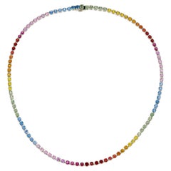 Rainbow Sapphire Tennis Necklace in 18K Gold