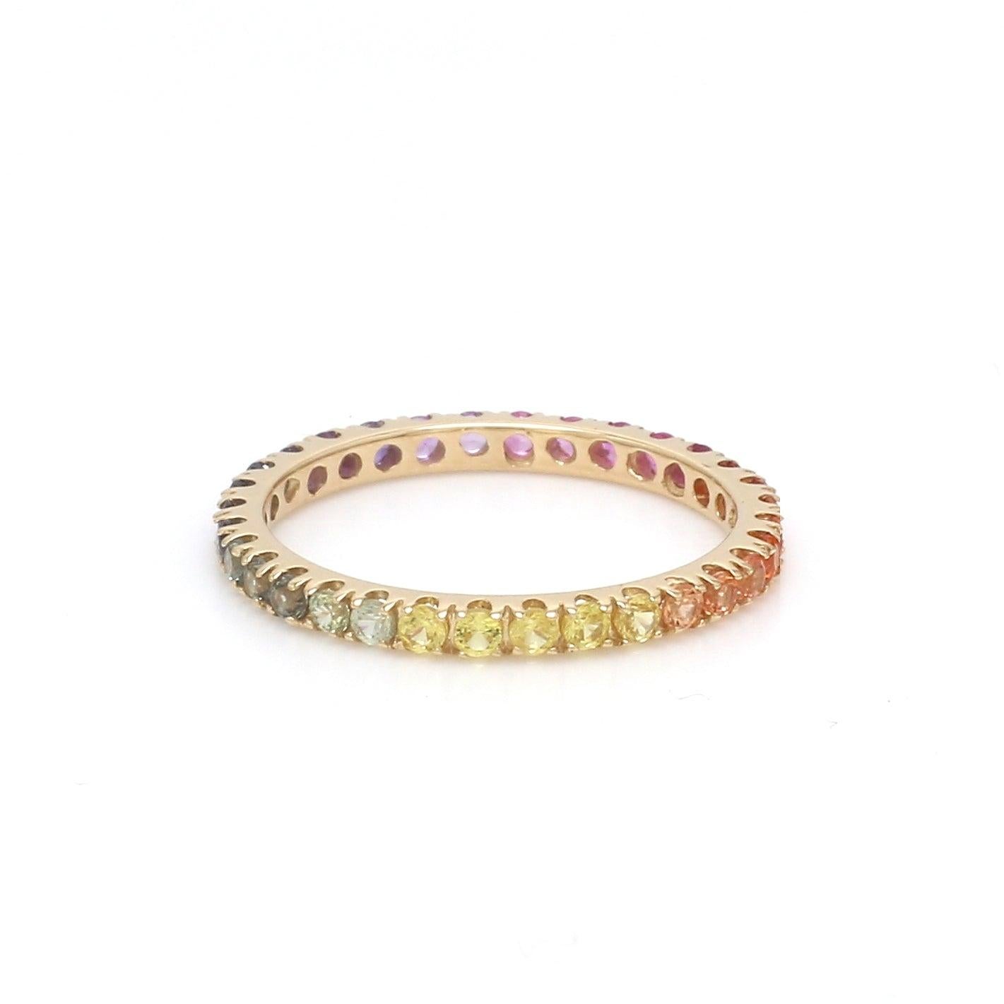 Contemporary Rainbow Sapphire Thin Eternity Gold Ring in 18k