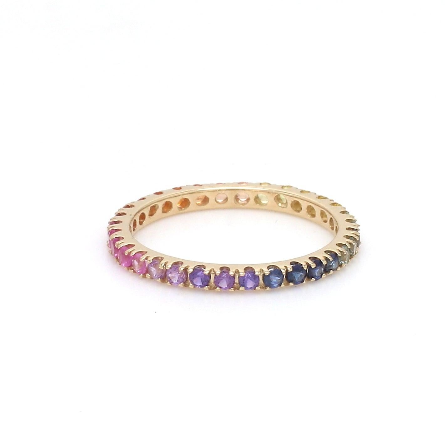Women's Rainbow Sapphire Thin Eternity Gold Ring in 18k