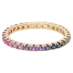 Rainbow Sapphire Thin Eternity Gold Ring in 18k