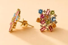 Rainbow Sapphire & Diamond Yellow Gold Statement Earrings
