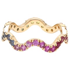 Rainbow Sapphire Wave Gold Ring in 18k