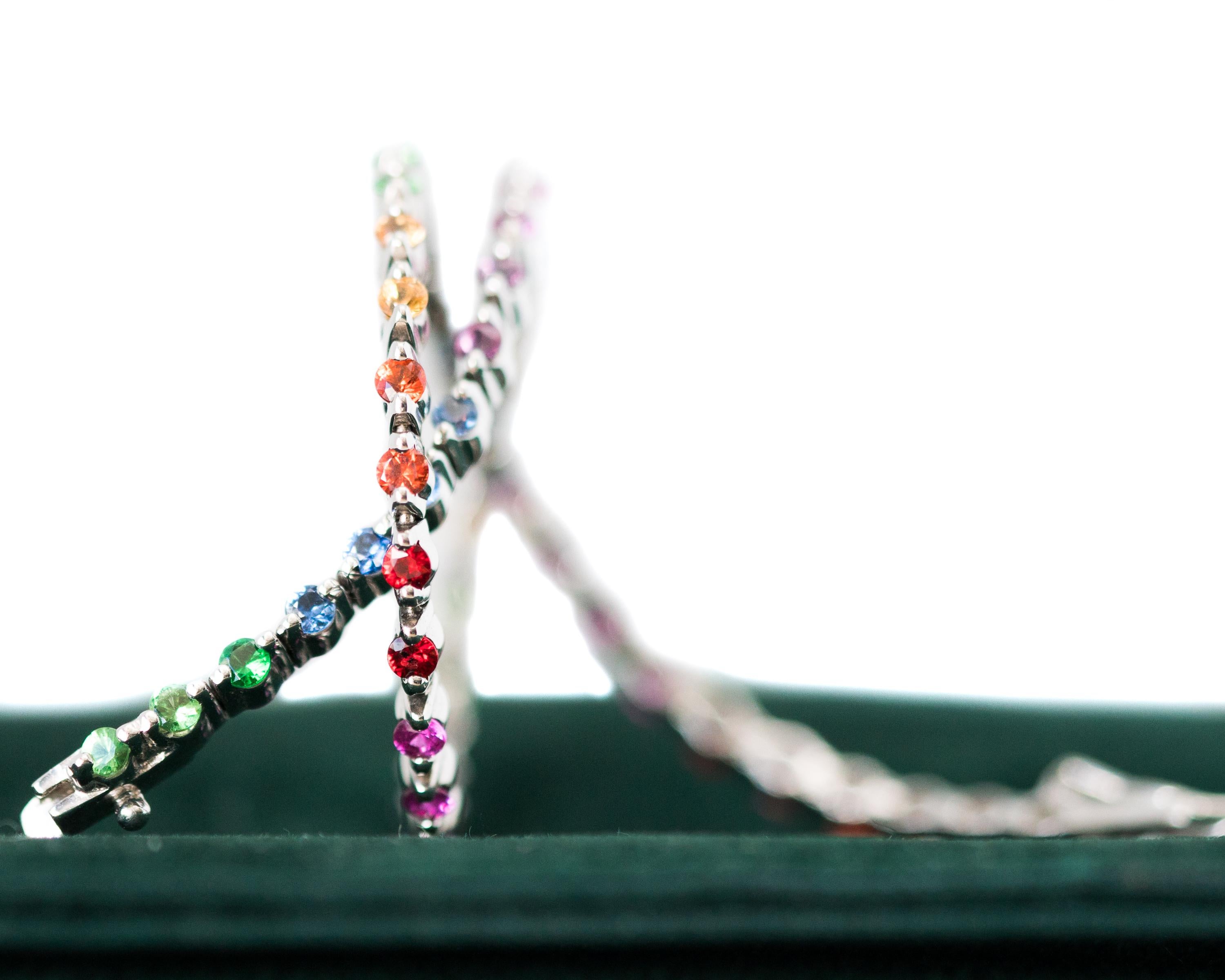 Round Cut Rainbow Sapphires 18 Karat White Gold Tennis Bracelet