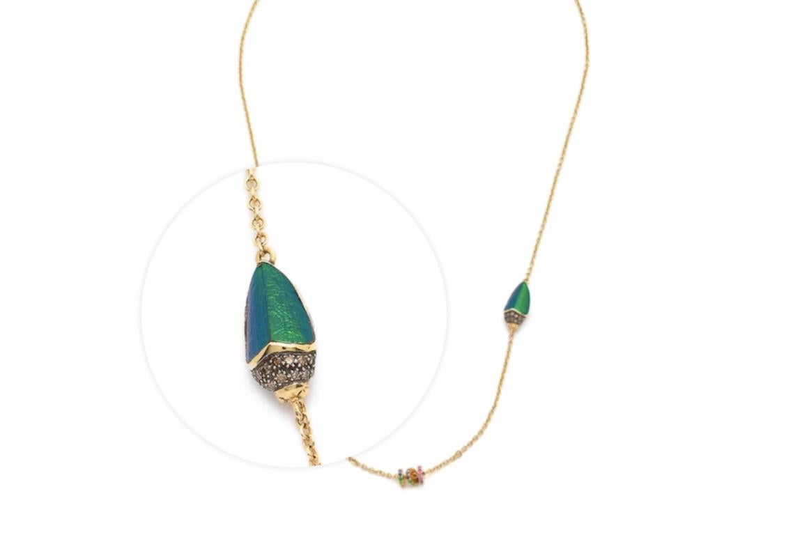Contemporary Rainbow Scarab Necklace Multicolored Sapphires 18k Gold Diamonds and Tsavorites For Sale