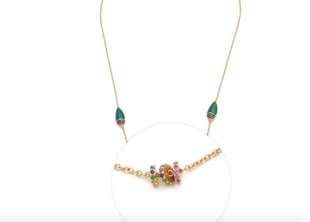 Rainbow Scarab Necklace Multicolored Sapphires 18k Gold Diamonds and Tsavorites In New Condition For Sale In Amsterdam, NL