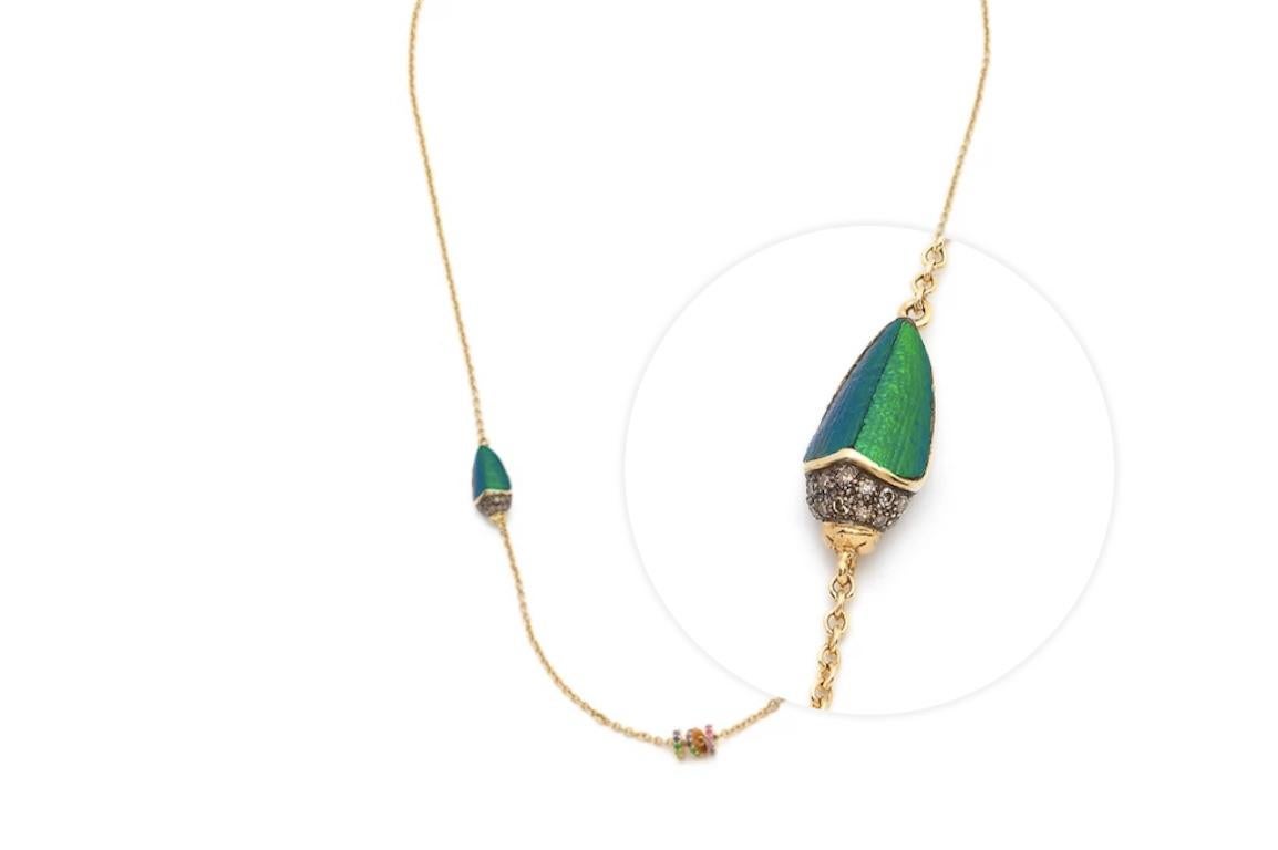 Women's Rainbow Scarab Necklace Multicolored Sapphires 18k Gold Diamonds and Tsavorites For Sale