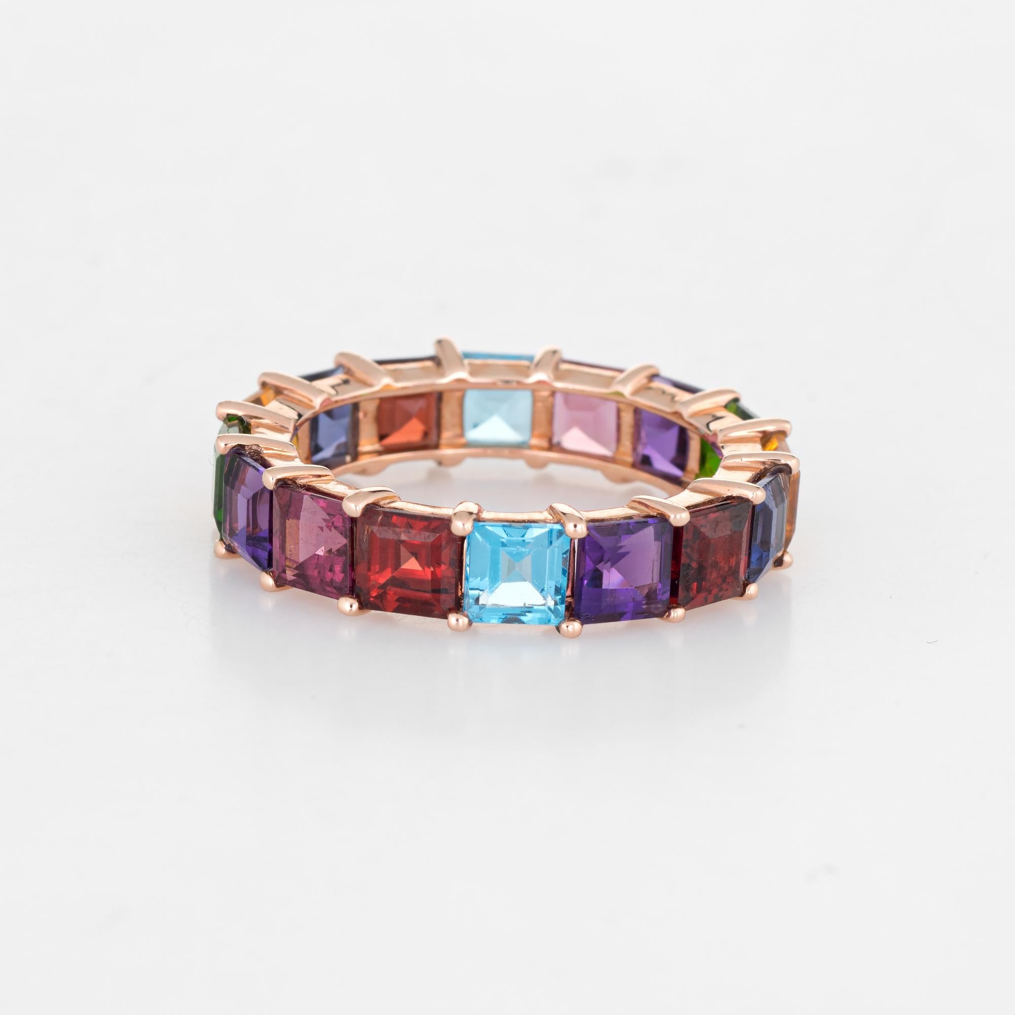 Modern Rainbow Semi Precious Gemstone Band 6.5 Estate 14k Gold Emerald Eternity Ring