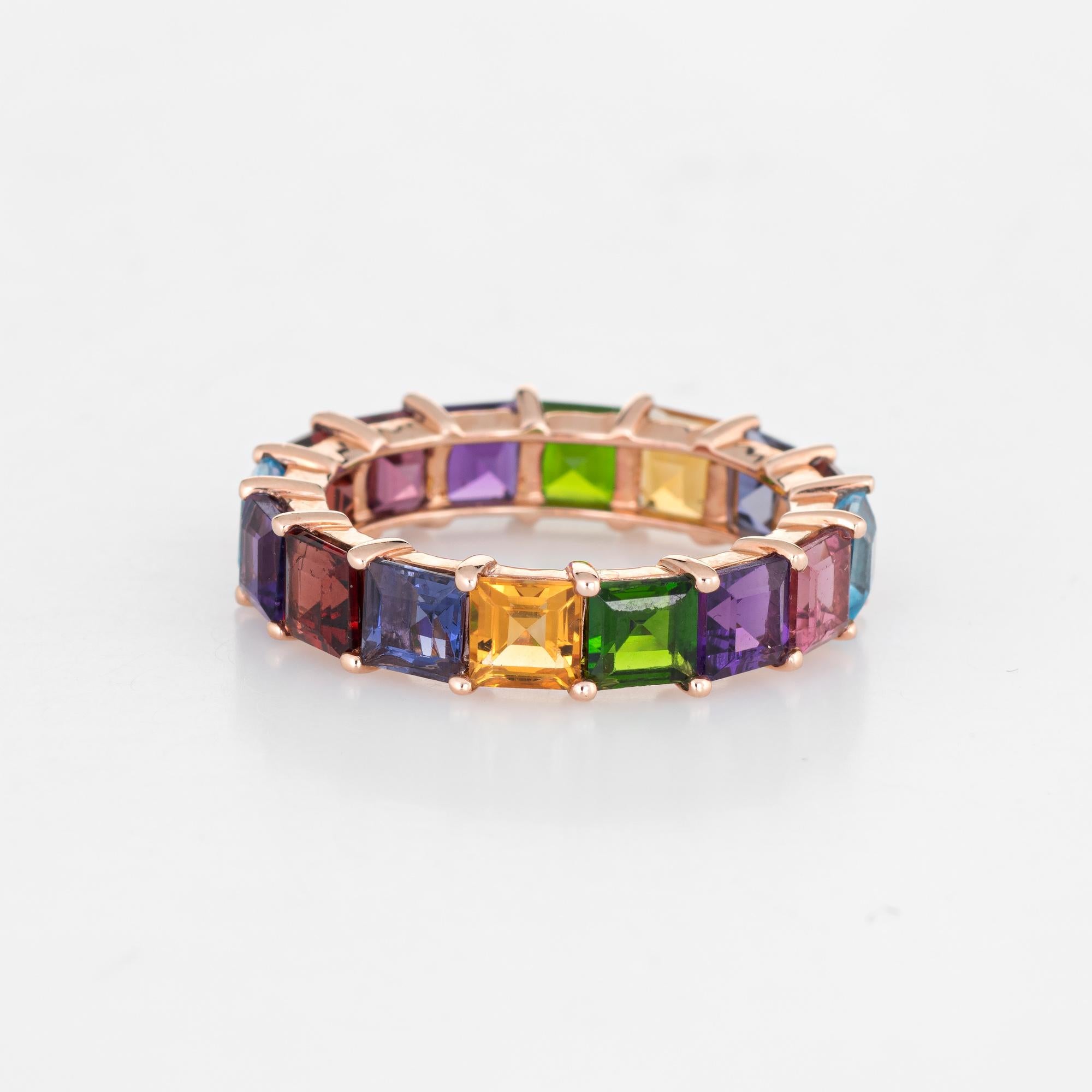 Emerald Cut Rainbow Semi Precious Gemstone Band 6.5 Estate 14k Gold Emerald Eternity Ring