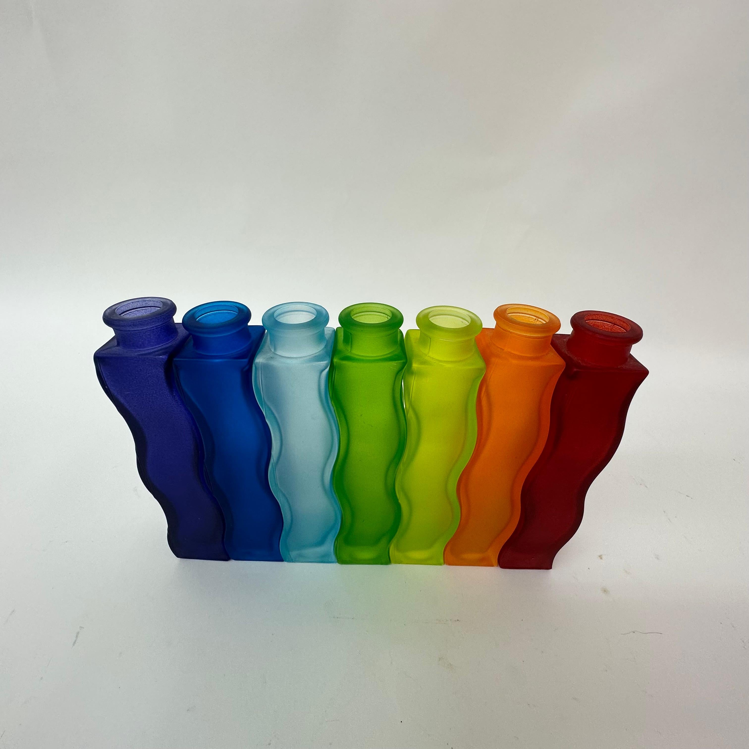 Mid-Century Modern Rainbow set of 7 Vintage Ikea Wave Squiggle Skämt vases , 1990’S For Sale