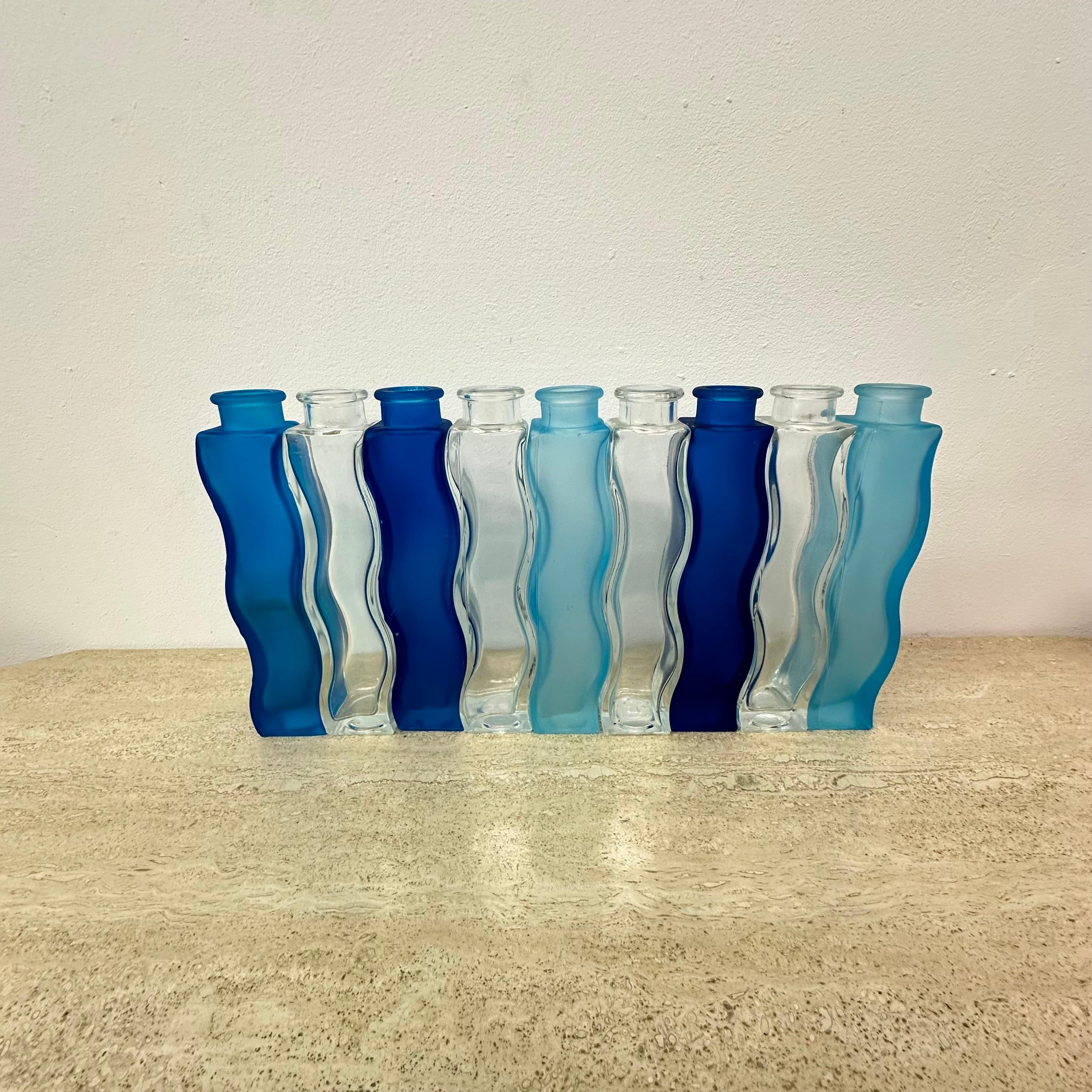 Glass Rainbow set of 9 Vintage Ikea Wave Squiggle Skämt vases , 1990’s