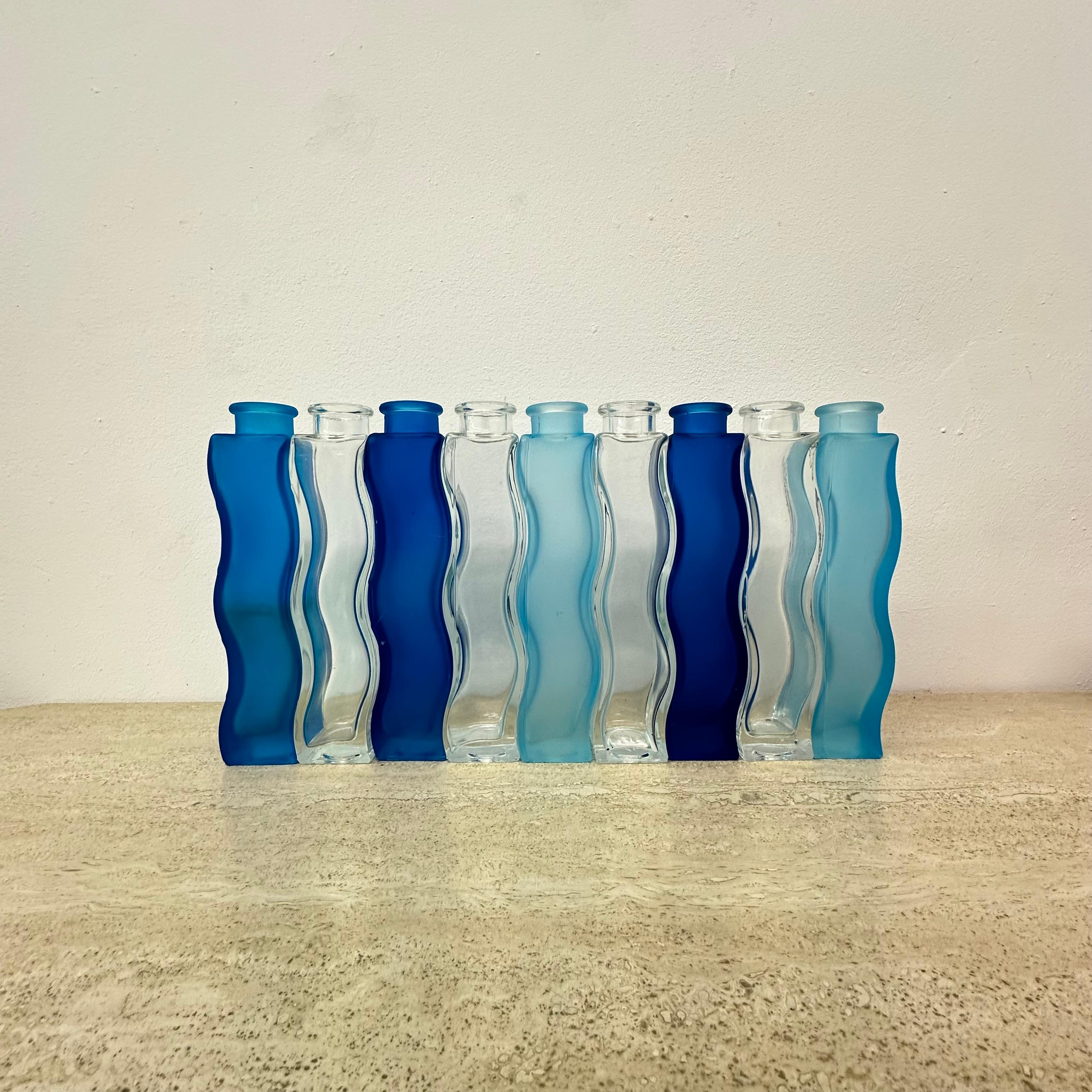 Rainbow set of 9 Vintage Ikea Wave Squiggle Skämt vases , 1990’s 2