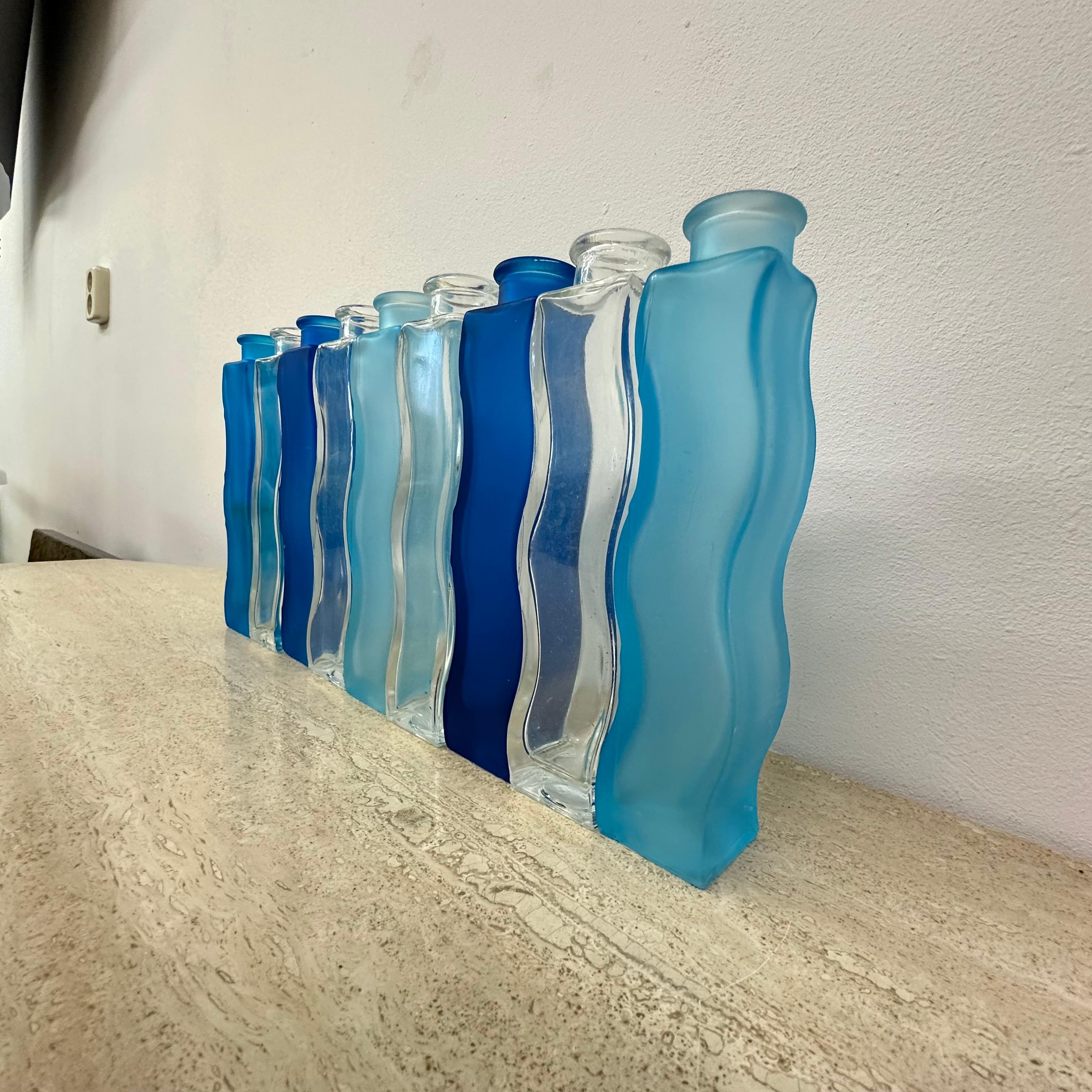 Swedish Rainbow set of 9 Vintage Ikea Wave Squiggle Skämt vases , 1990’s
