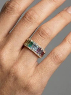 Rainbow Shine 14K (18K Custom) Emerald-Cut Gemstone Ring