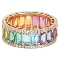 Rainbow Shine 14K (18K Custom) Emerald-Cut Gemstone Ring