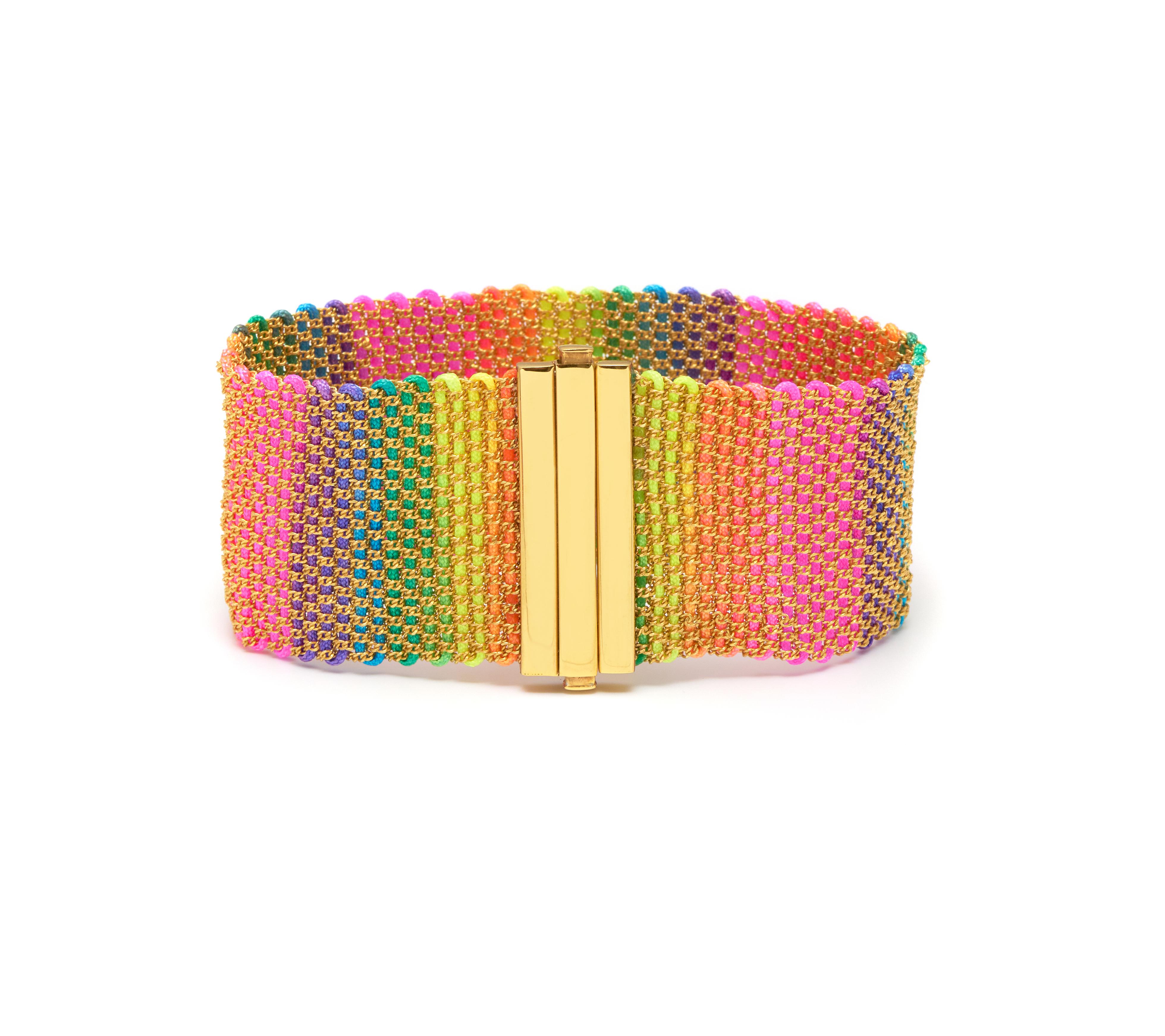 Women's or Men's Rainbow Silk Weaved Cuff For Sale