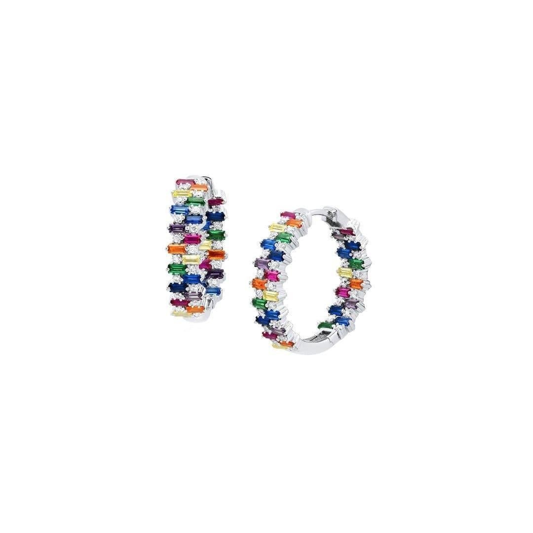 Rainbow Small Hoop Silver Earrings In New Condition In Montreux, CH