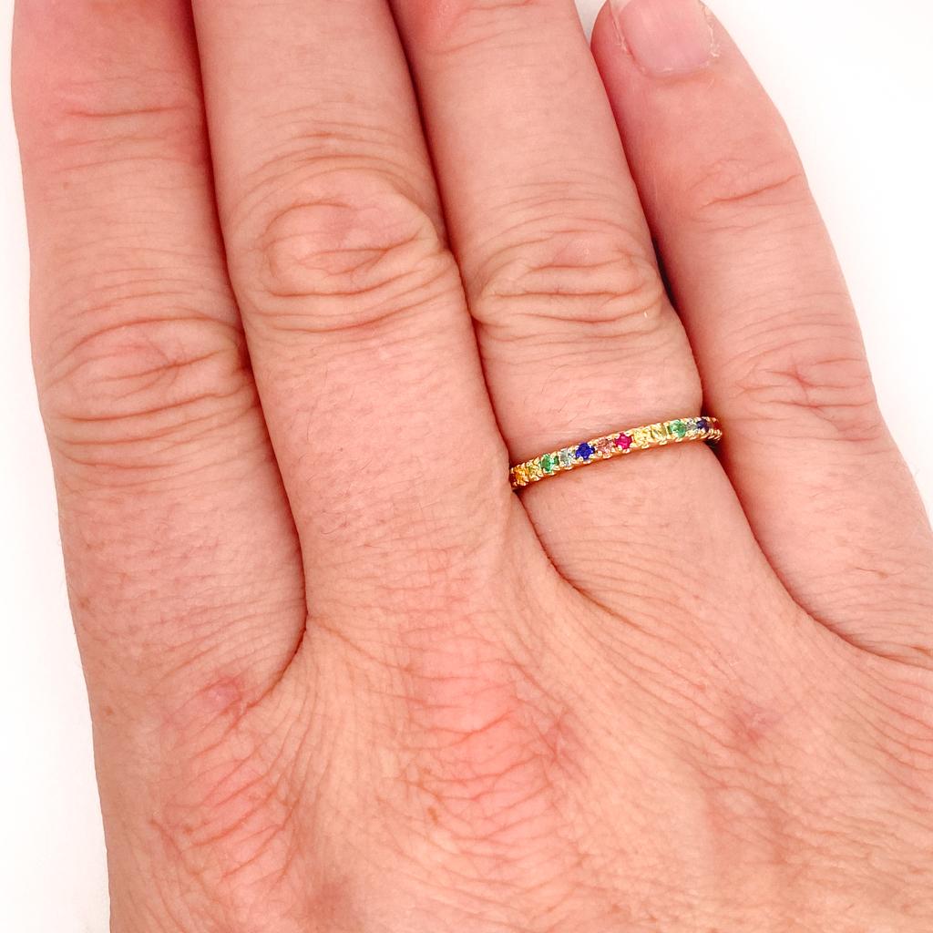 For Sale:  Rainbow Stackable 2mm Band 14K Gold 0.50cts Multi Gemstone Stack Ring LR50889 2