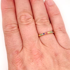 Rainbow Stackable 2mm Band 14K Gold 0.50cts Multi Gemstone Stack Ring LR50889