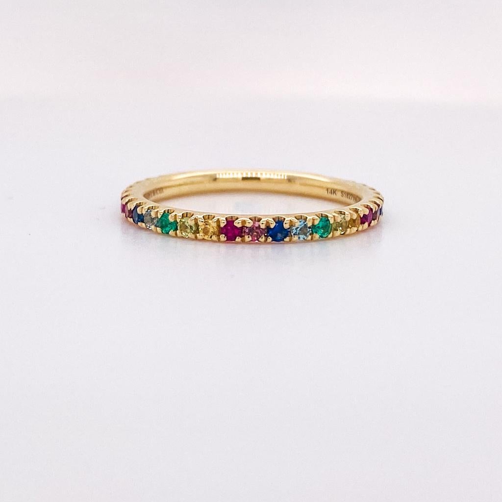 For Sale:  Rainbow Stackable 2mm Band 14K Gold 0.50cts Multi Gemstone Stack Ring LR50889 3