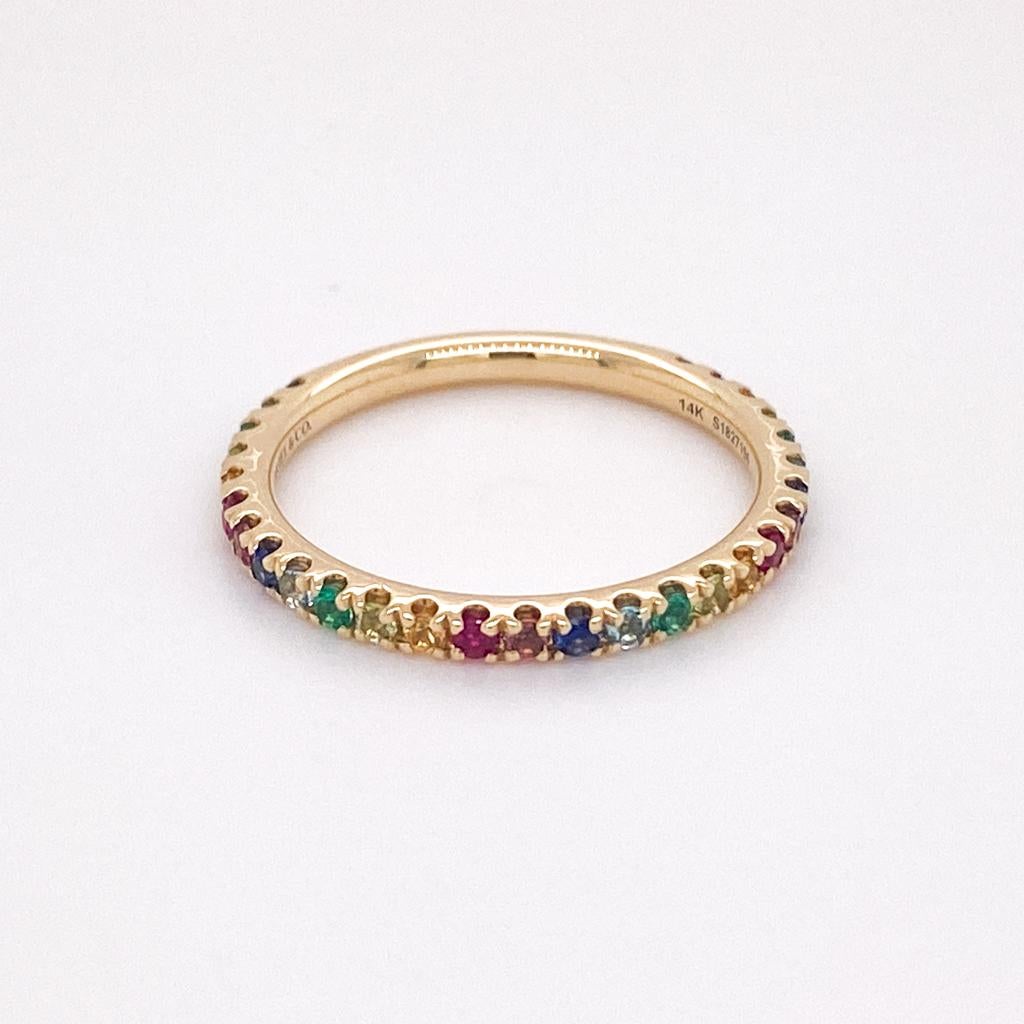 For Sale:  Rainbow Stackable 2mm Band 14K Gold 0.50cts Multi Gemstone Stack Ring LR50889 4