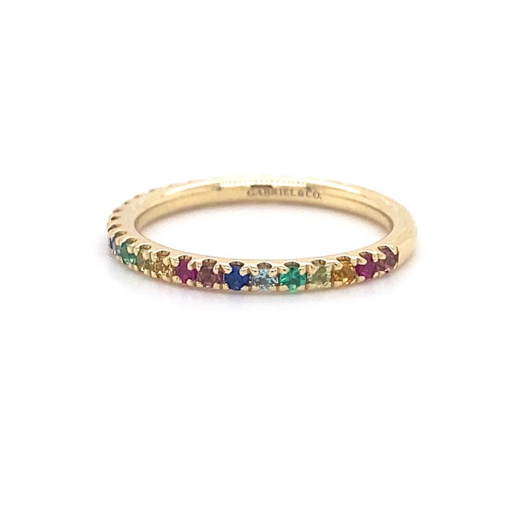 For Sale:  Rainbow Stackable 2mm Band 14K Gold 0.50cts Multi Gemstone Stack Ring LR50889 5