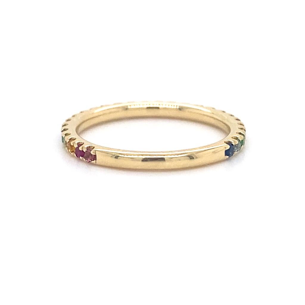 For Sale:  Rainbow Stackable 2mm Band 14K Gold 0.50cts Multi Gemstone Stack Ring LR50889 6