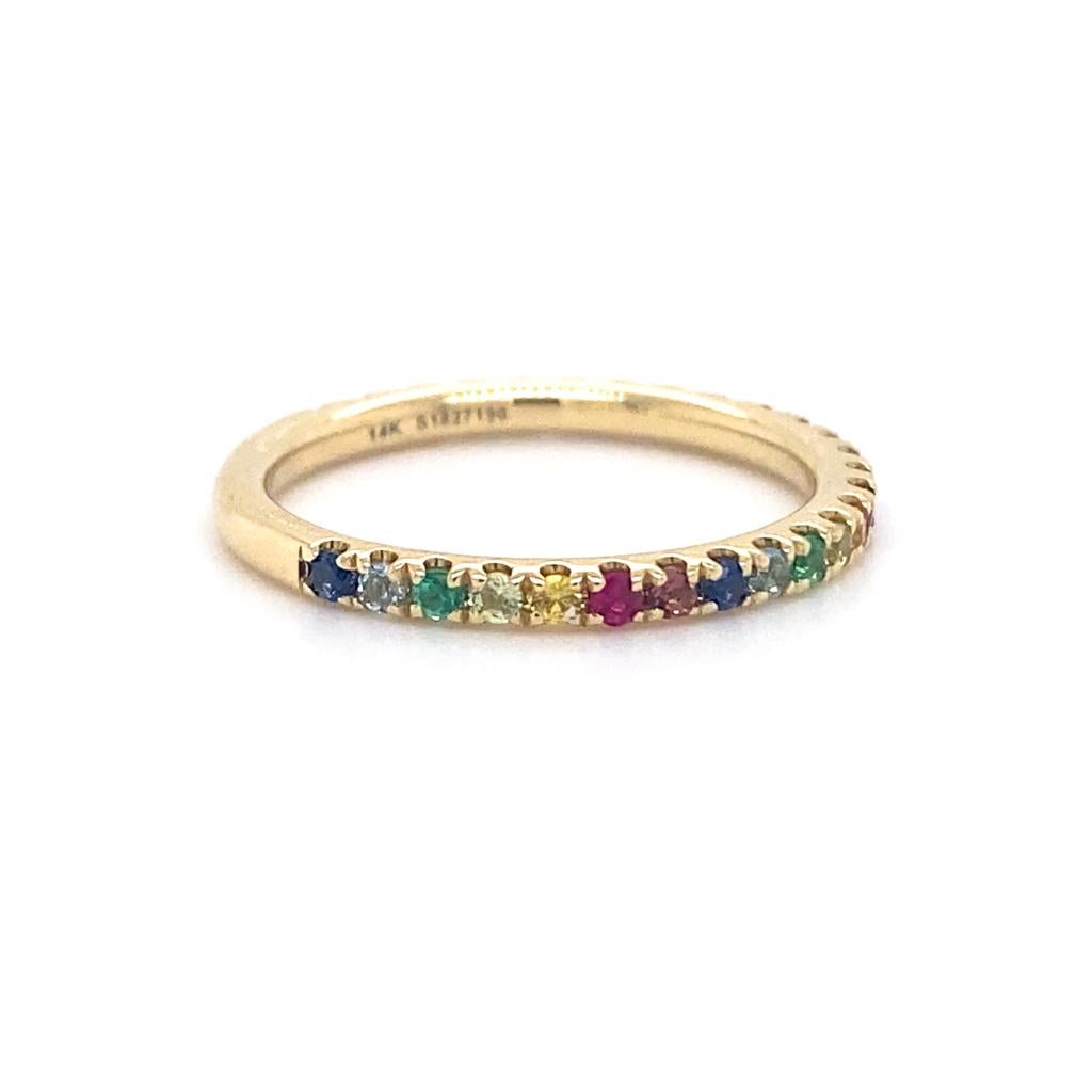 For Sale:  Rainbow Stackable 2mm Band 14K Gold 0.50cts Multi Gemstone Stack Ring LR50889 7