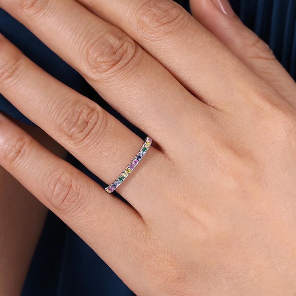 For Sale:  Rainbow Stackable 2mm Band 14K Gold 0.50cts Multi Gemstone Stack Ring LR50889 9