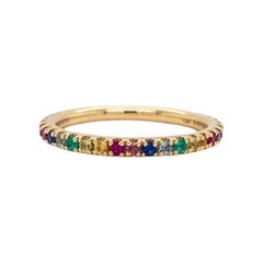 Rainbow Stackable 2mm Band 14K Gold 0.50cts Multi Gemstone Stack Ring LR50889