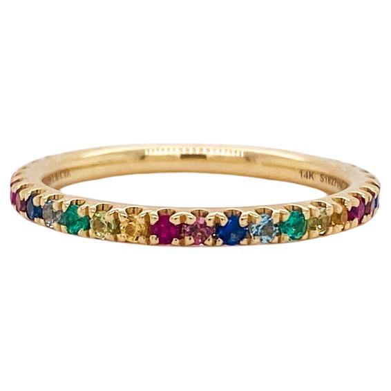 For Sale:  Rainbow Stackable 2mm Band 14K Gold 0.50cts Multi Gemstone Stack Ring LR50889
