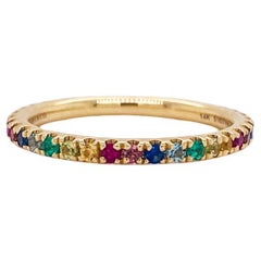 Rainbow Stackable 2mm Band 14K Gold 0.50cts Multi Gemstone Stack Ring LR50889