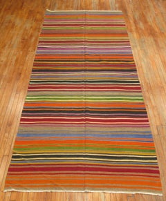Zabihi Collection Striped Colorful Turkish Gallery Size Kilim