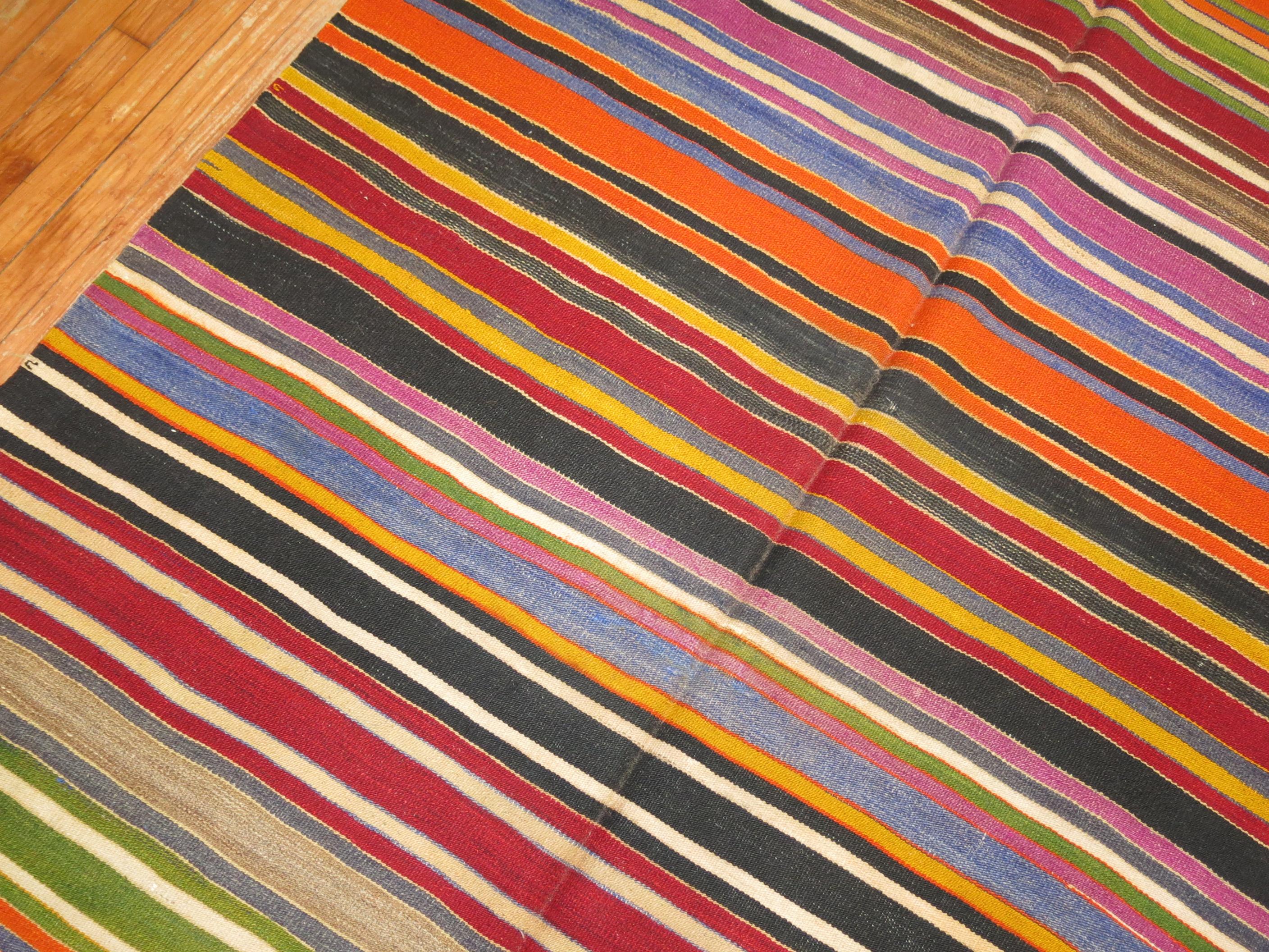 Country Rainbow Stripe Color Turkish Kilim For Sale