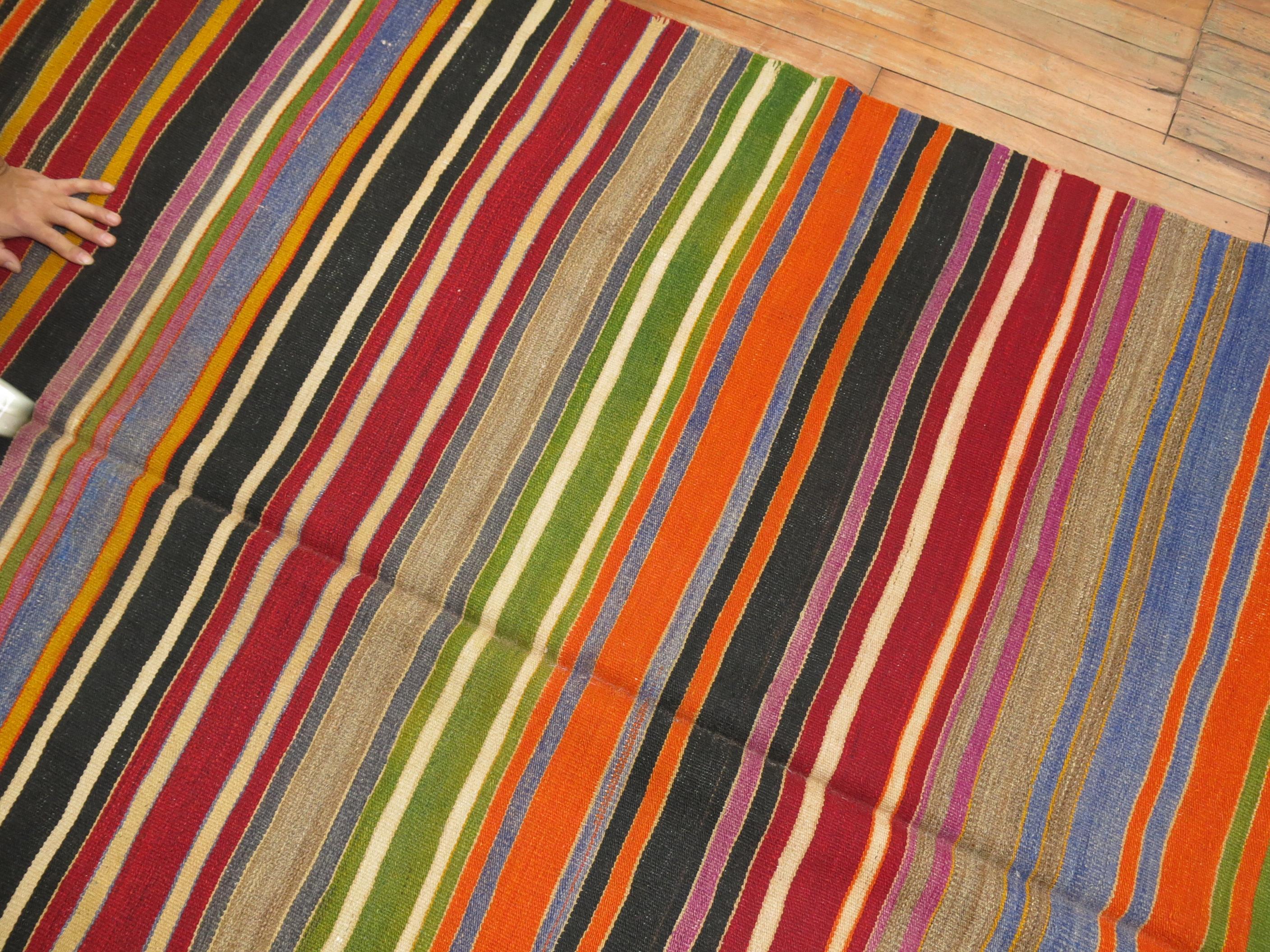 Rainbow Stripe Color Turkish Kilim In Good Condition For Sale In New York, NY