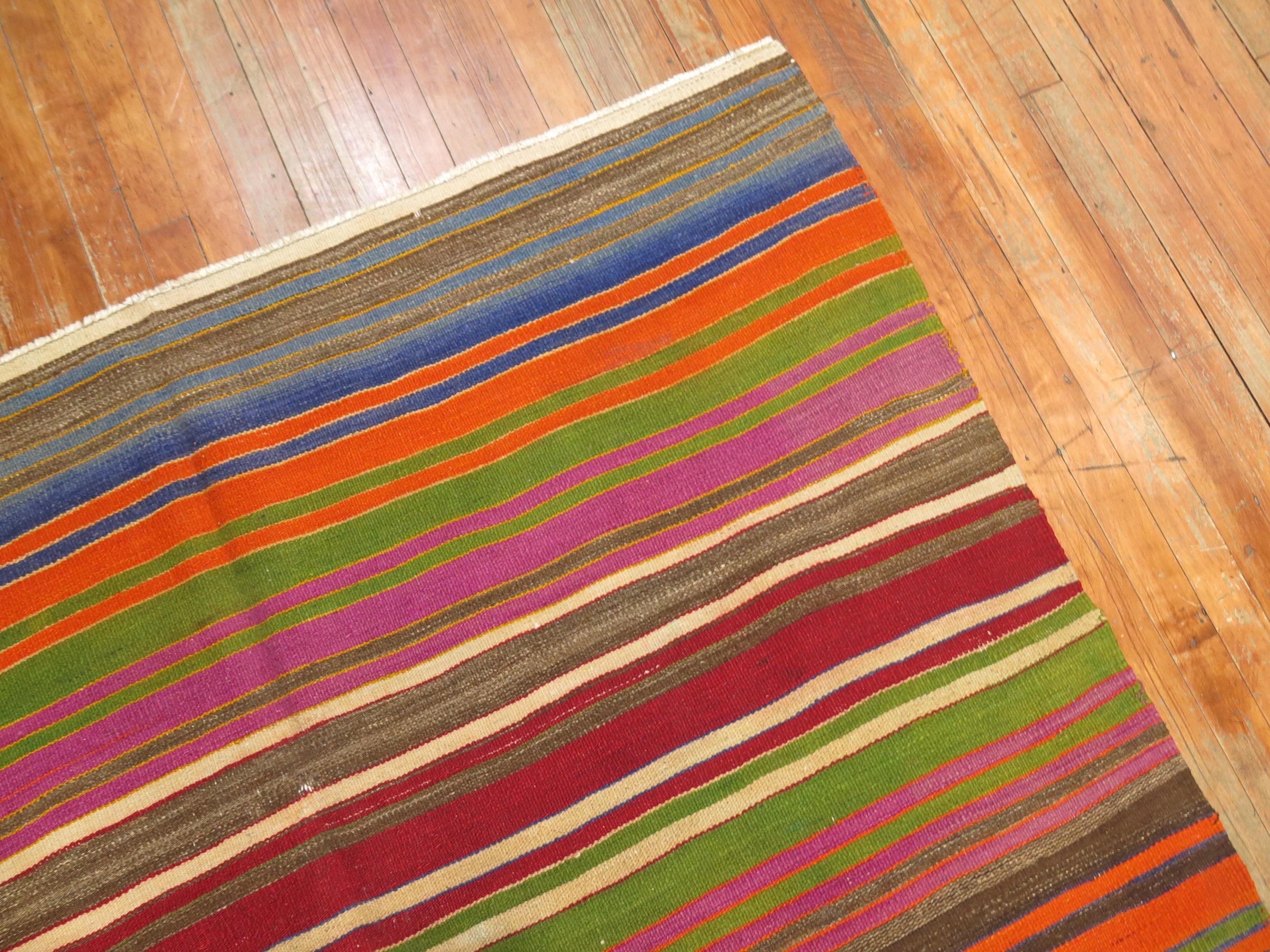 20th Century Rainbow Stripe Color Turkish Kilim For Sale