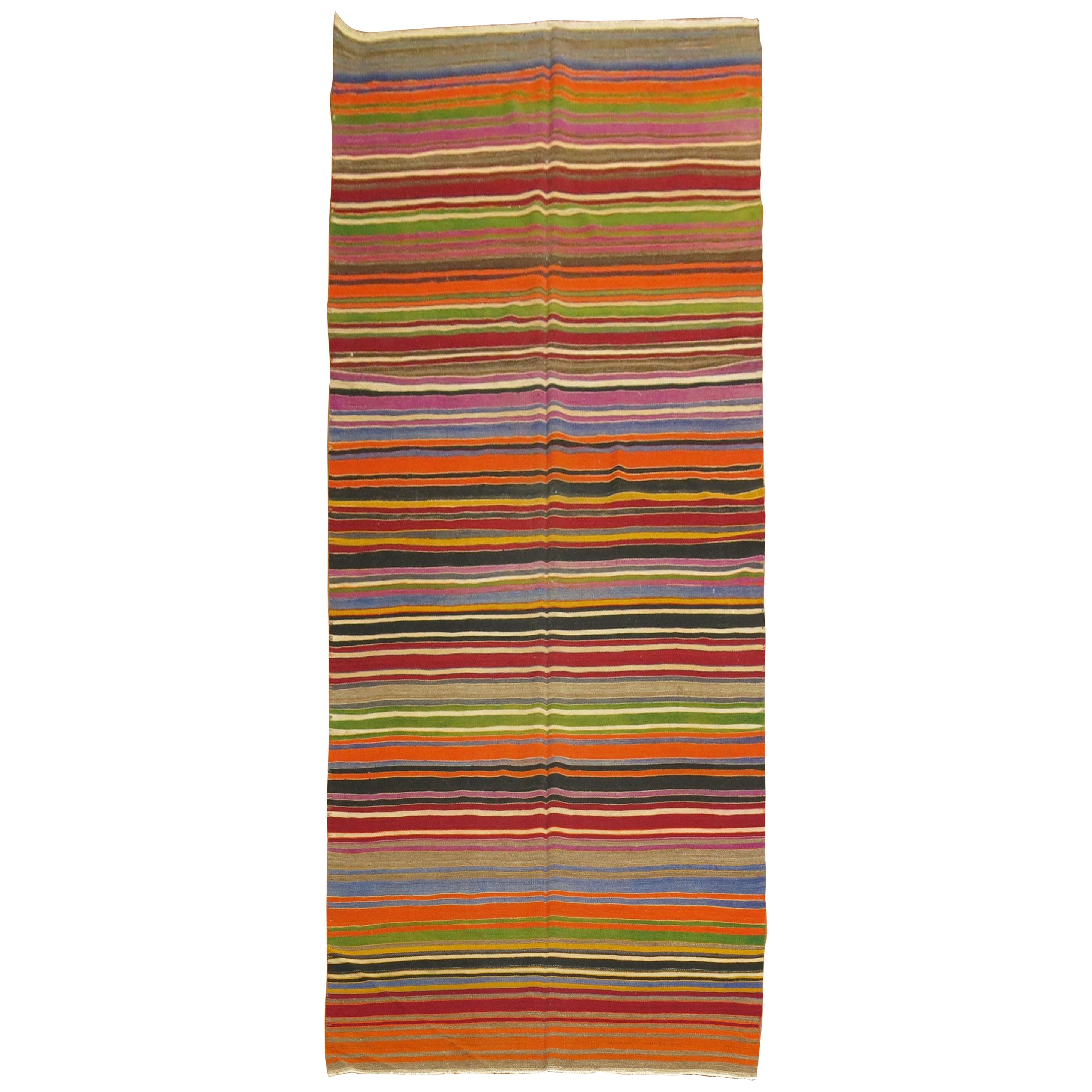 Rainbow Stripe Color Turkish Kilim For Sale