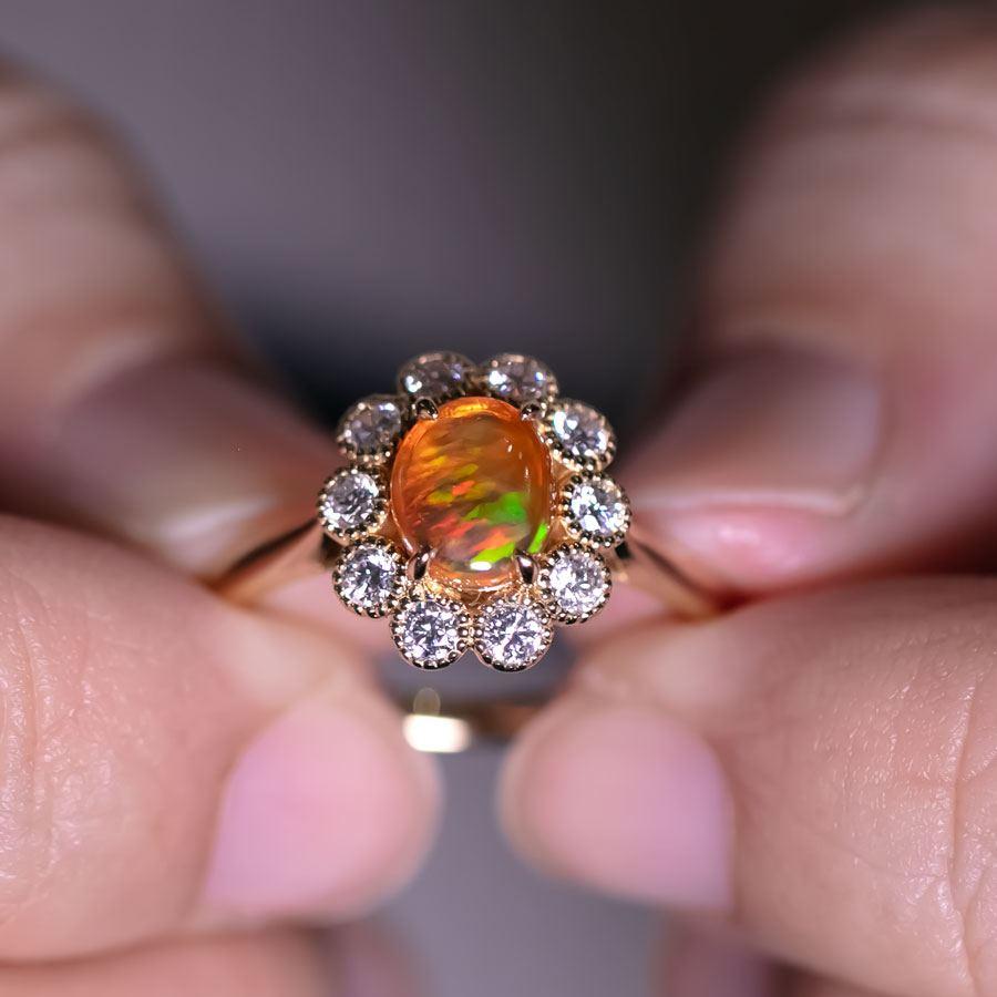Rainbow Stripe Mexican Fire Opal & Halo Diamond Engagement Ring 18K Yellow Gold.


Free Domestic USPS First Class Shipping! Free Gift Bag or Box with every order!

Opal—the queen of gemstones, is one of the most beautiful gemstones in the world.