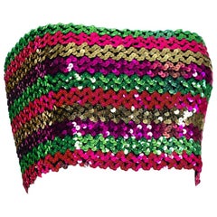 Rainbow Stripe Pavé Sequin Bandeau Tube Top, 1970s