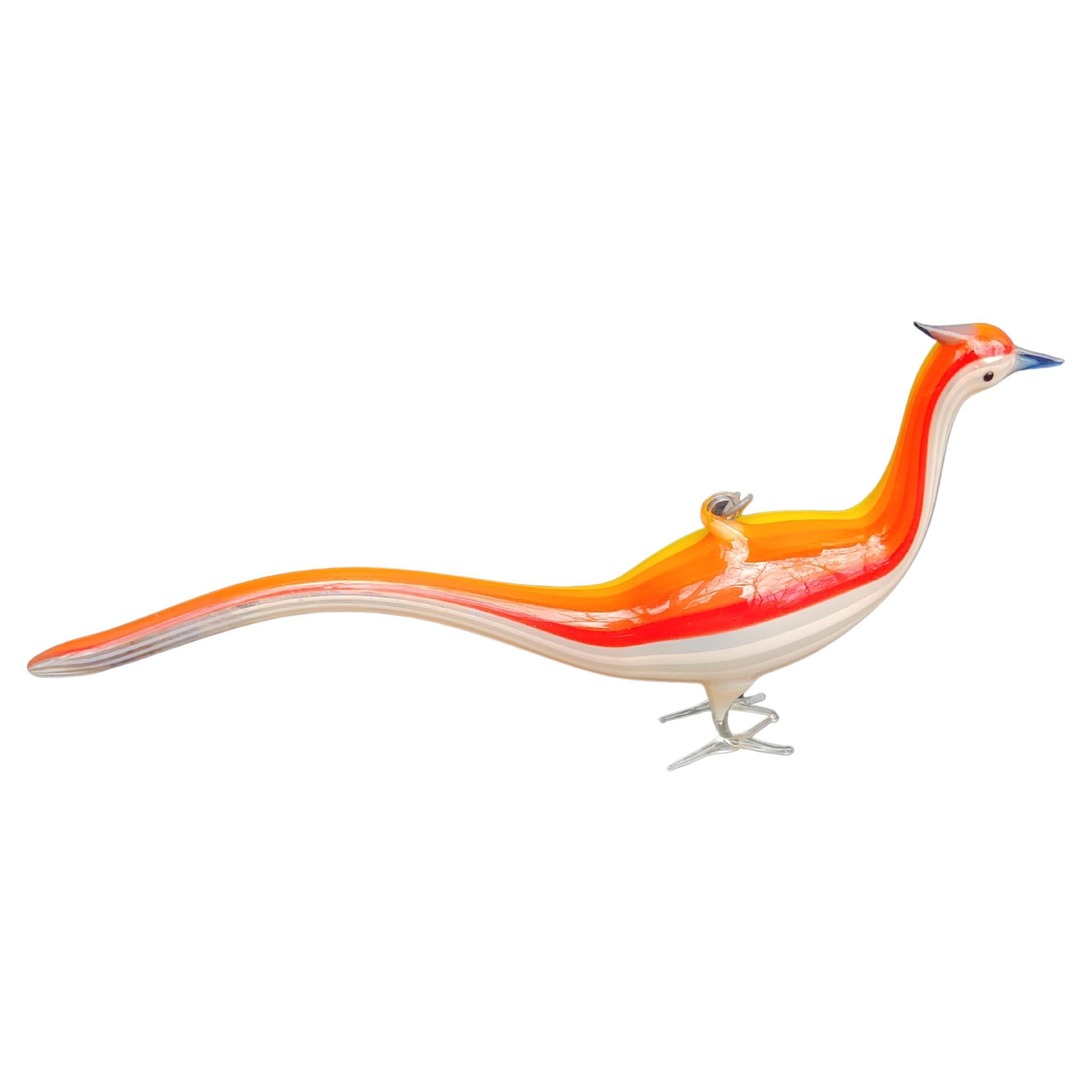 Rainbow Striped Pheasant Blown-Glass Ornament