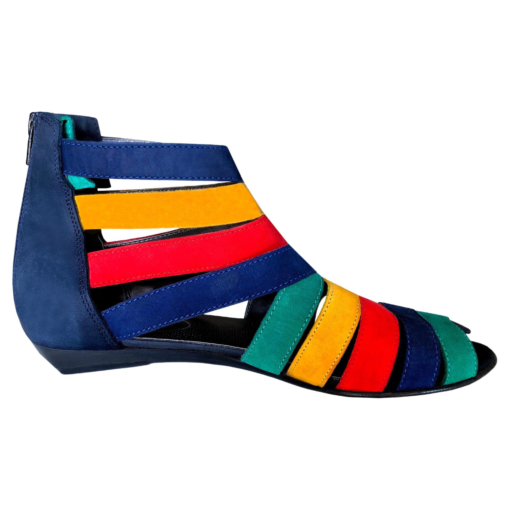 Rainbow Suede Shoes - 1980s Vintage - Wedge Heel - Adjustable Ankle Sections 