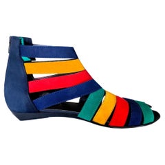 Rainbow Suede Shoes - 1980s Vintage - Wedge Heel - Adjustable Ankle Sections 