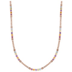 Chaîne collier forme pain de sucre arc-en-ciel en or rose 18 carats et diamants