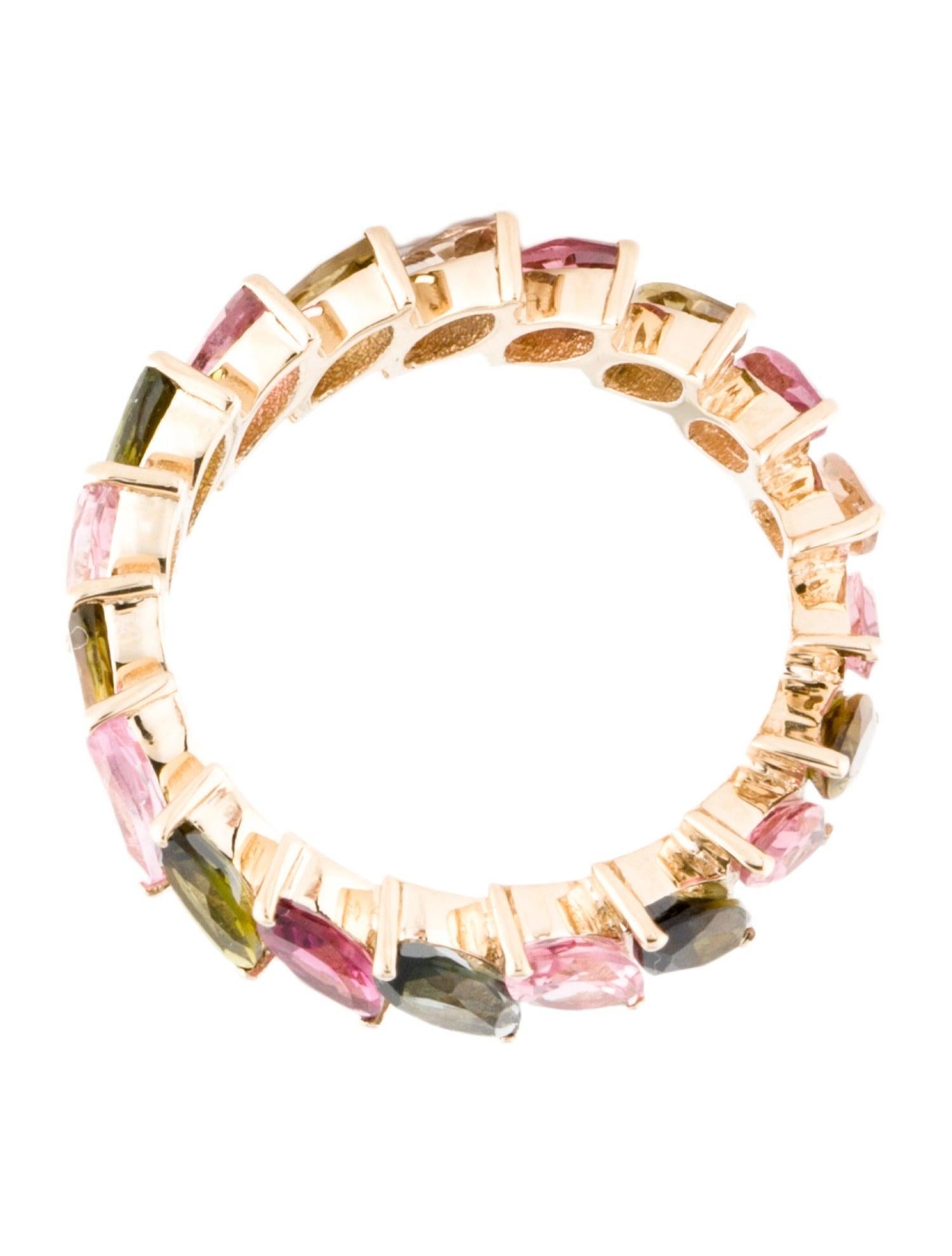 Stunning 14K Gold 4.24ctw Tourmaline Eternity Band - Size 7 - Timeless Jewelry  In New Condition In Holtsville, NY