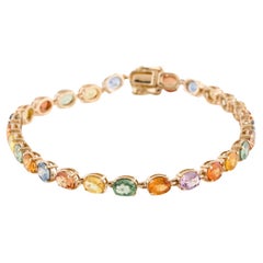 Bracelet tennis de luxe 14K 11.79ctw Multi-Color Sapphire - Timeless Elegance