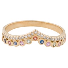 Stunning 14K Sapphire & Diamond Band Ring - Size 7  Vintage Sapphire & Diamond