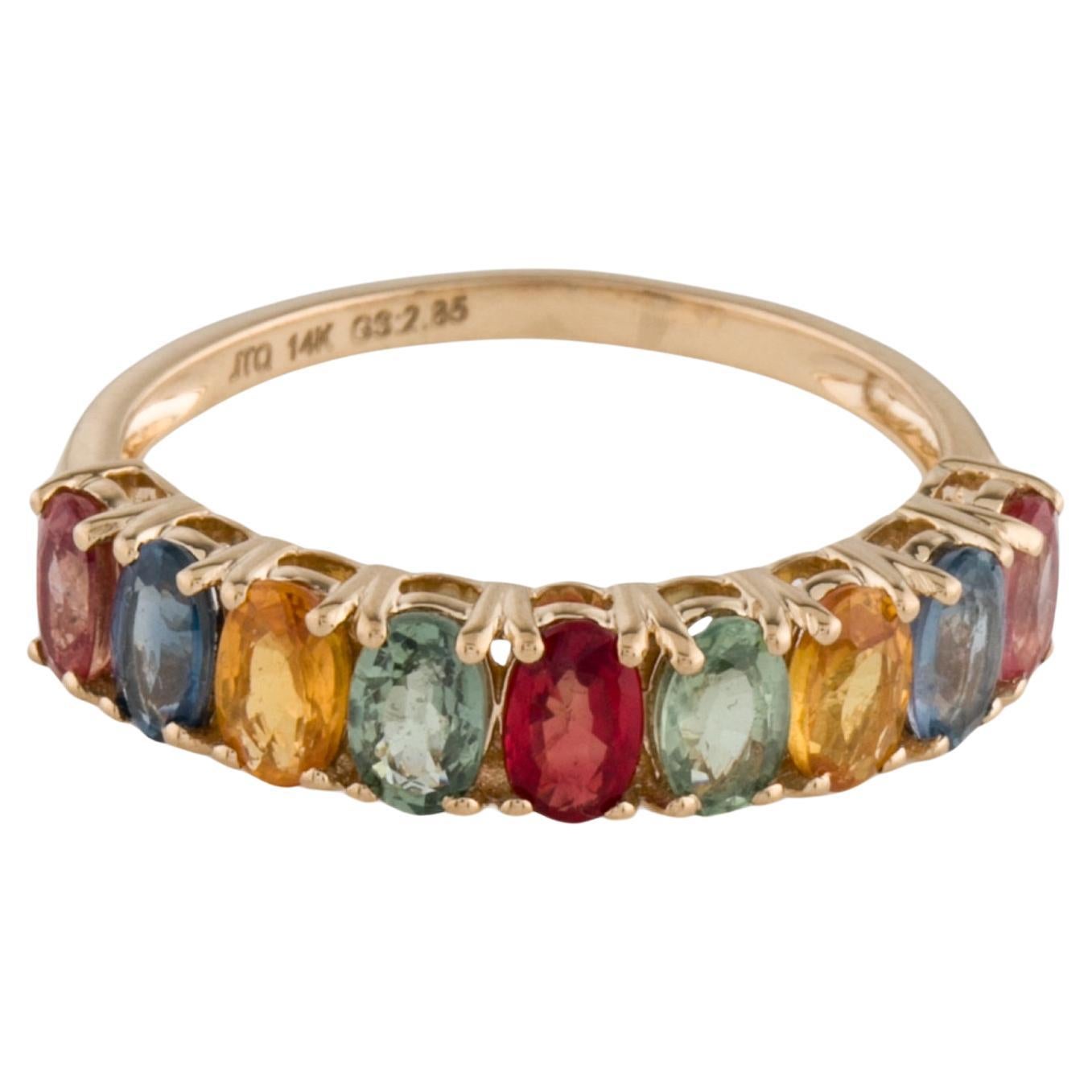 Exquise bague jonc saphir multicolore 14 carats - Taille 8 - Luxueux bijouterie en vente